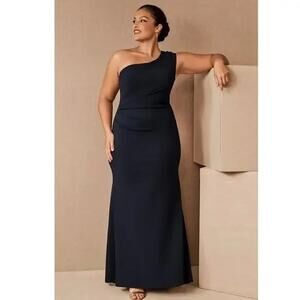 BHLDN- New- Hallie One-Shoulder Stretch Crepe Maxi Gown Navy Sz:14 Ret$220